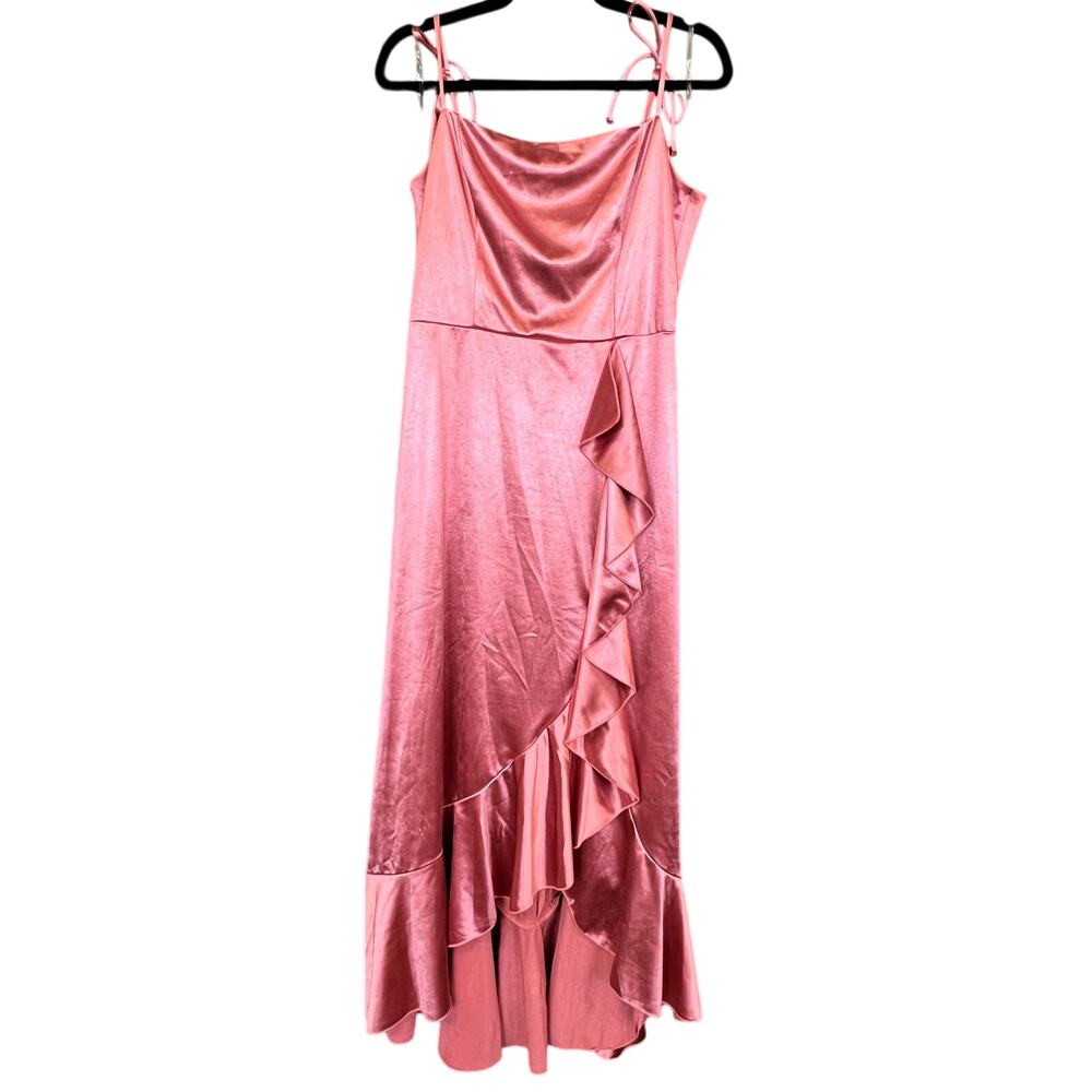 Honey & Rosie Satin Pink Ruffle Maxi Dress Size Large